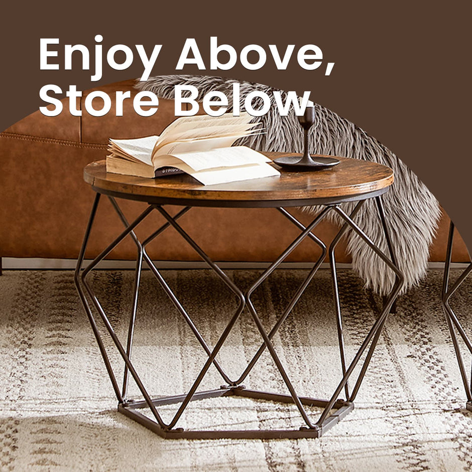 Set of 2 Coffee Tables – Steel Frame – Brown and Black – Removable Tabletop, Modern Style
