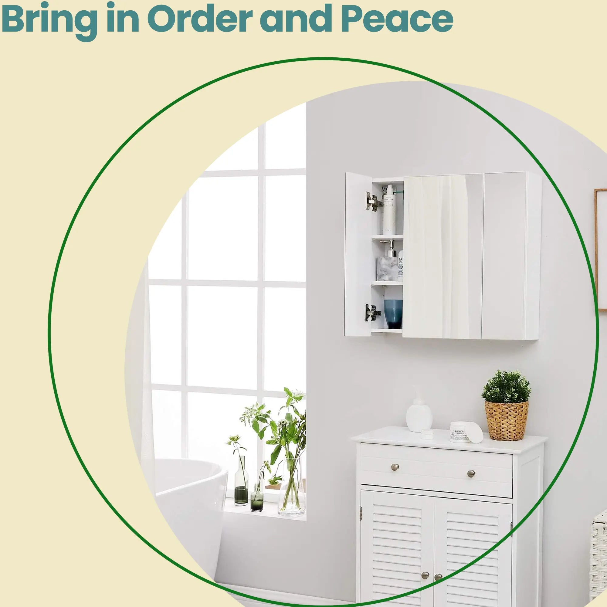 Wall-Mounted Bathroom Storage Cabinet – MDF – White – 3-Door with Adjustable Shelf and Mirror