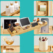 Extendable Bath Shelf – Bamboo – Natural – Includes Drink Holder, Bookend, and Soap Holder