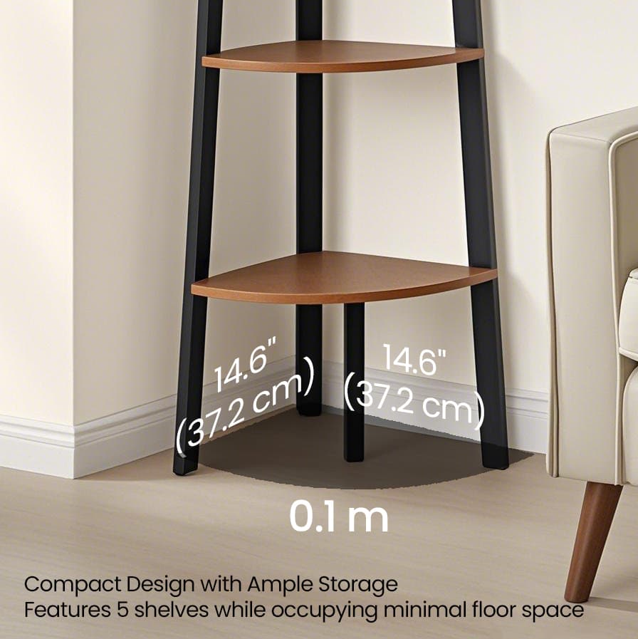 Corner Shelf Unit – Metal and Wood – Rustic Brown – 5-Tier Ladder Design for Living Room and Office