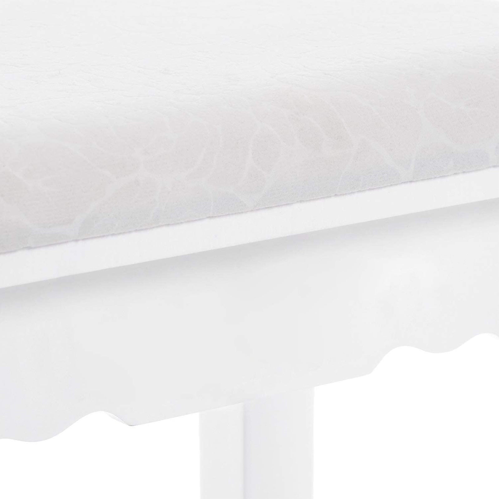 Dressing Stool – Rubberwood – White – Padded Bench with Floral Pattern