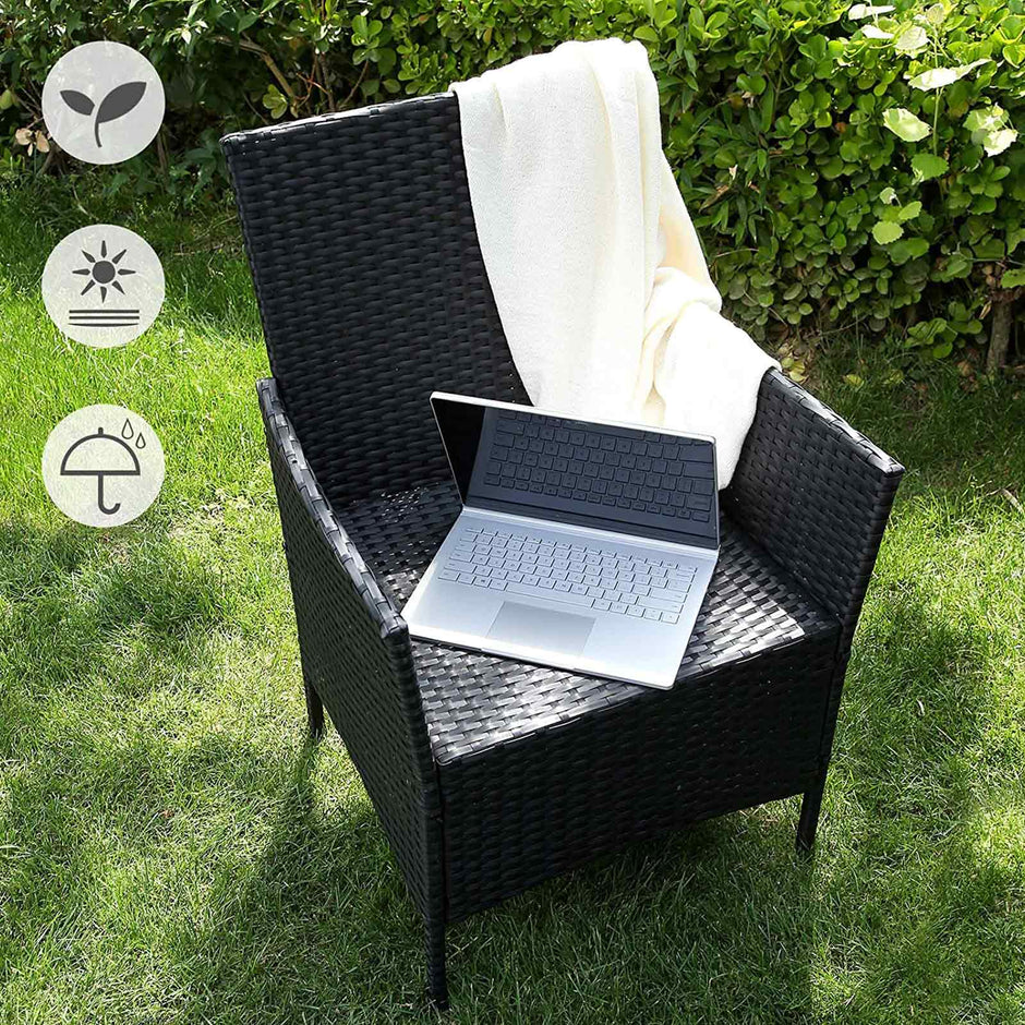 Garden Furniture Set – Polyrattan – Black and Beige – Outdoor Patio and Conservatory Use