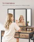 Dressing Table – Wood – Industrial Style – Tri-Fold Mirror, 3 Drawers, Hair Dryer Holder