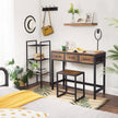 Vanity Table Set – Steel Frame – Rustic Brown and Black – Tri-Fold Mirror, 3 Drawers