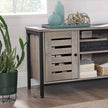 TV Console Unit – Wood – Rustic Brown – Louvered Doors, Storage Shelves