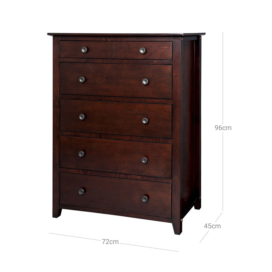 5-Drawer Chest – Solid Wood – Espresso – Versatile Storage Unit for Bedroom, Living Room, or Kid's Room