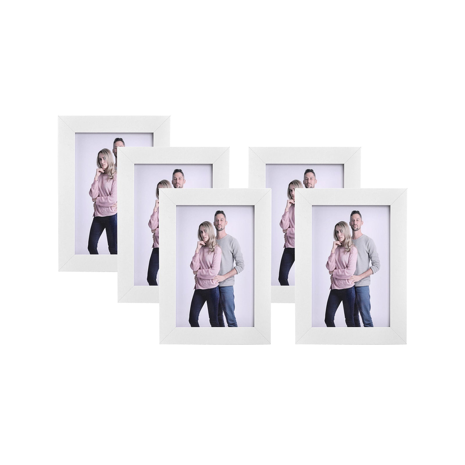Picture Frame Set – Glass – White – Includes 5 Frames for 4