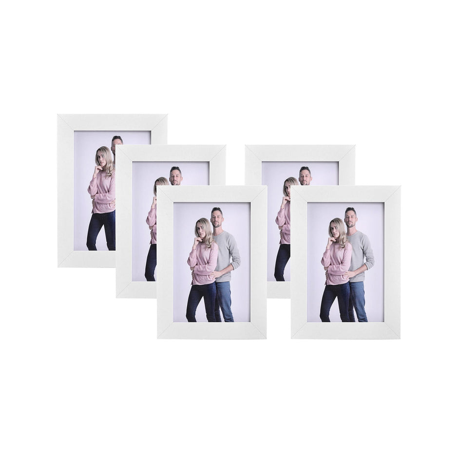 Picture Frame Set – Glass – White – Includes 5 Frames for 4" x 6" Photos