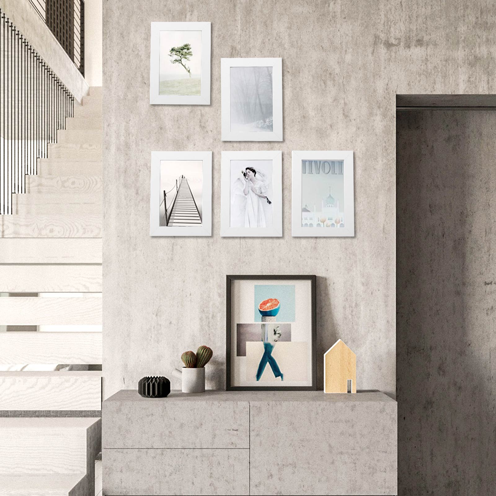 Picture Frame Set – Glass – White – Includes 5 Frames for 4