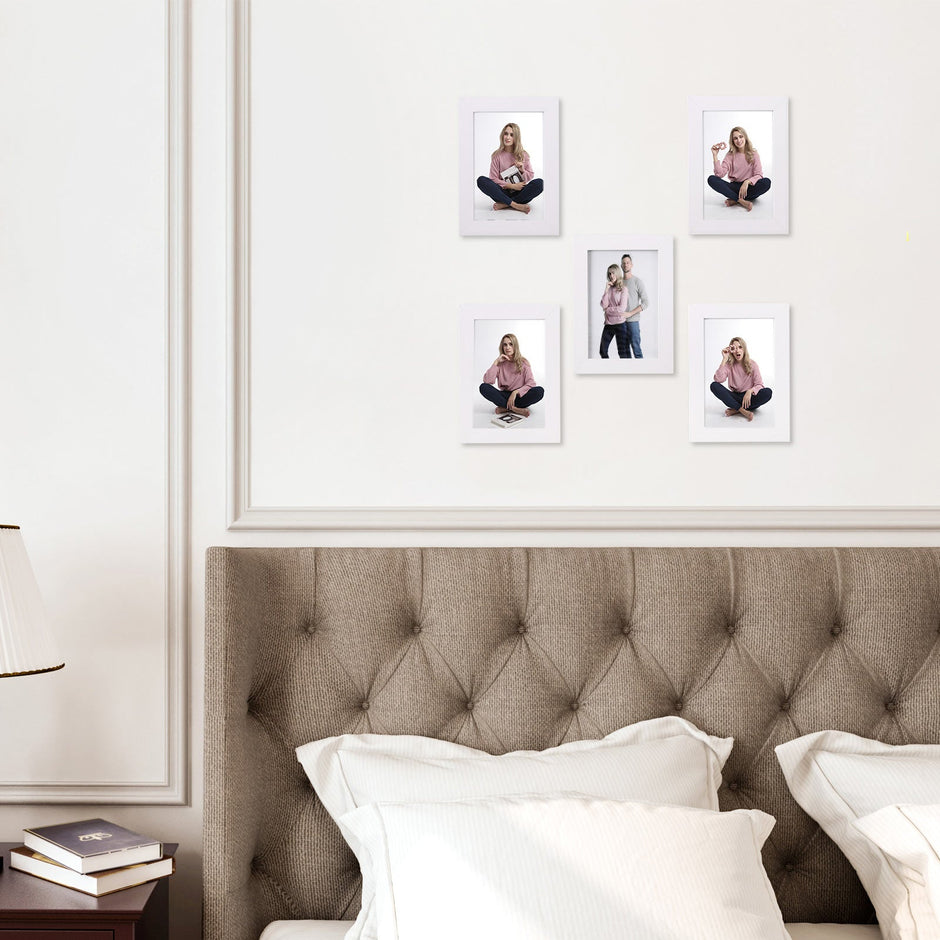 Picture Frame Set – Glass – White – Includes 5 Frames for 4