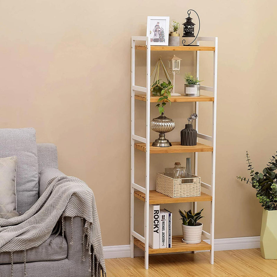Bathroom Shelf – Bamboo – Natural White – 5-Tier Design