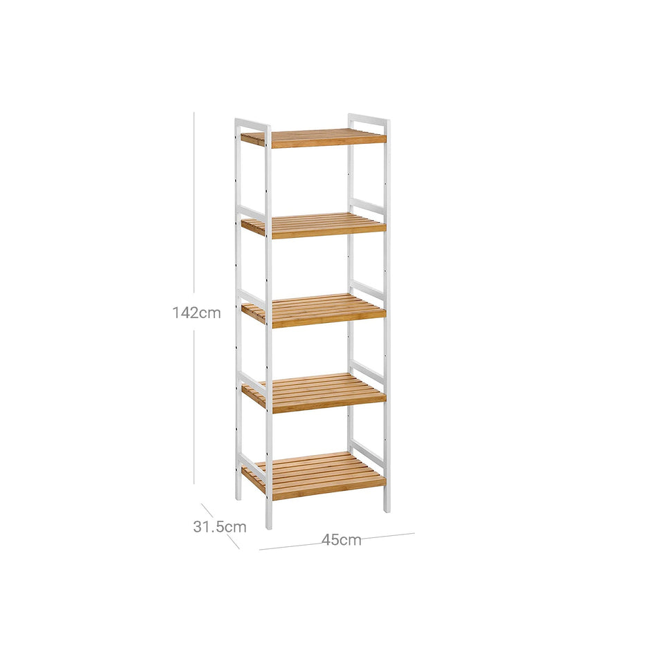 Bathroom Shelf – Bamboo – Natural White – 5-Tier Design