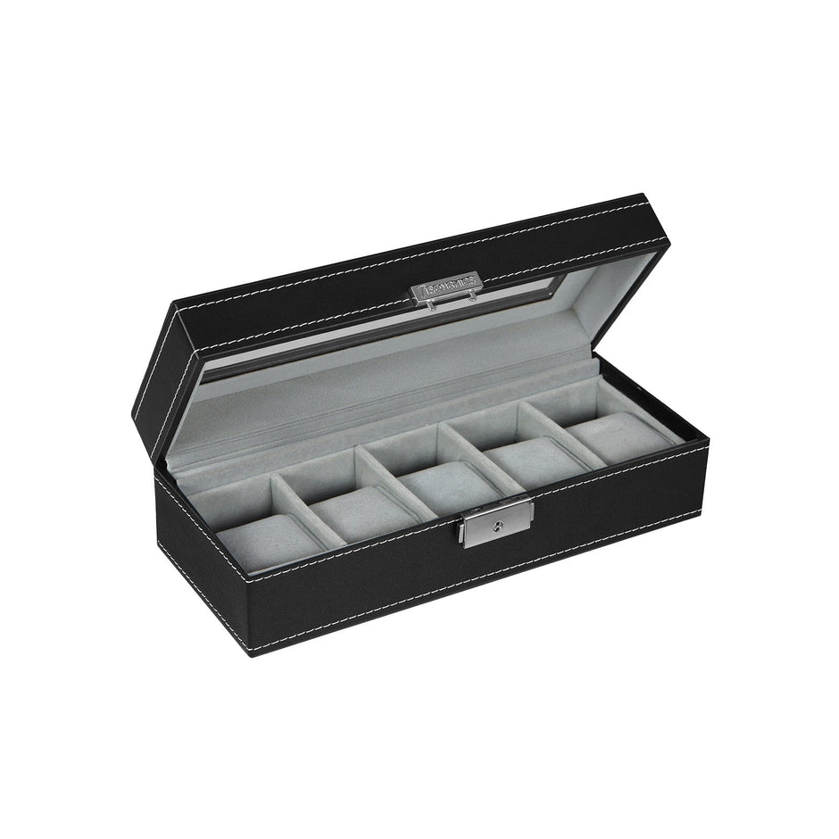 Watch Display Box – Glass – Black – Lockable with 5 Slots