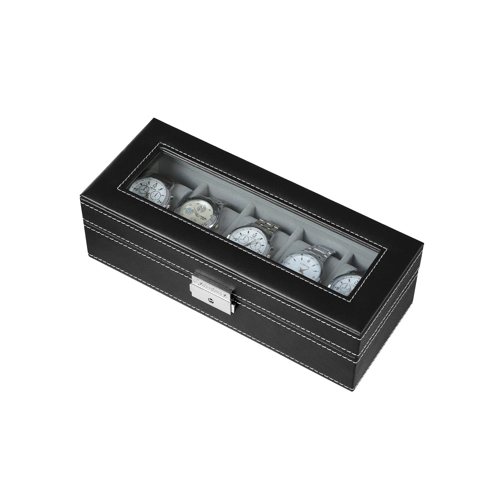 Watch Display Box – Glass – Black – Lockable with 5 Slots