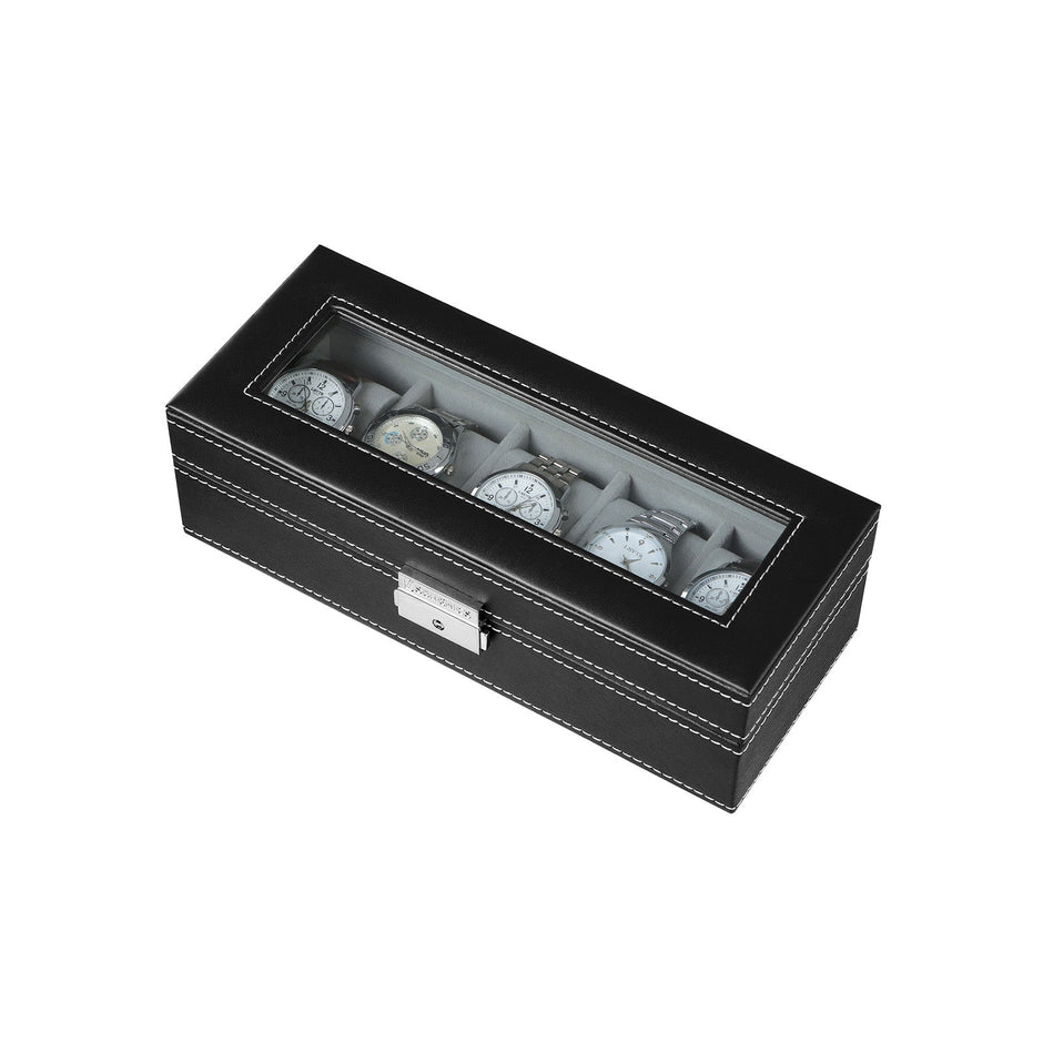 Watch Display Box – Glass – Black – Lockable with 5 Slots