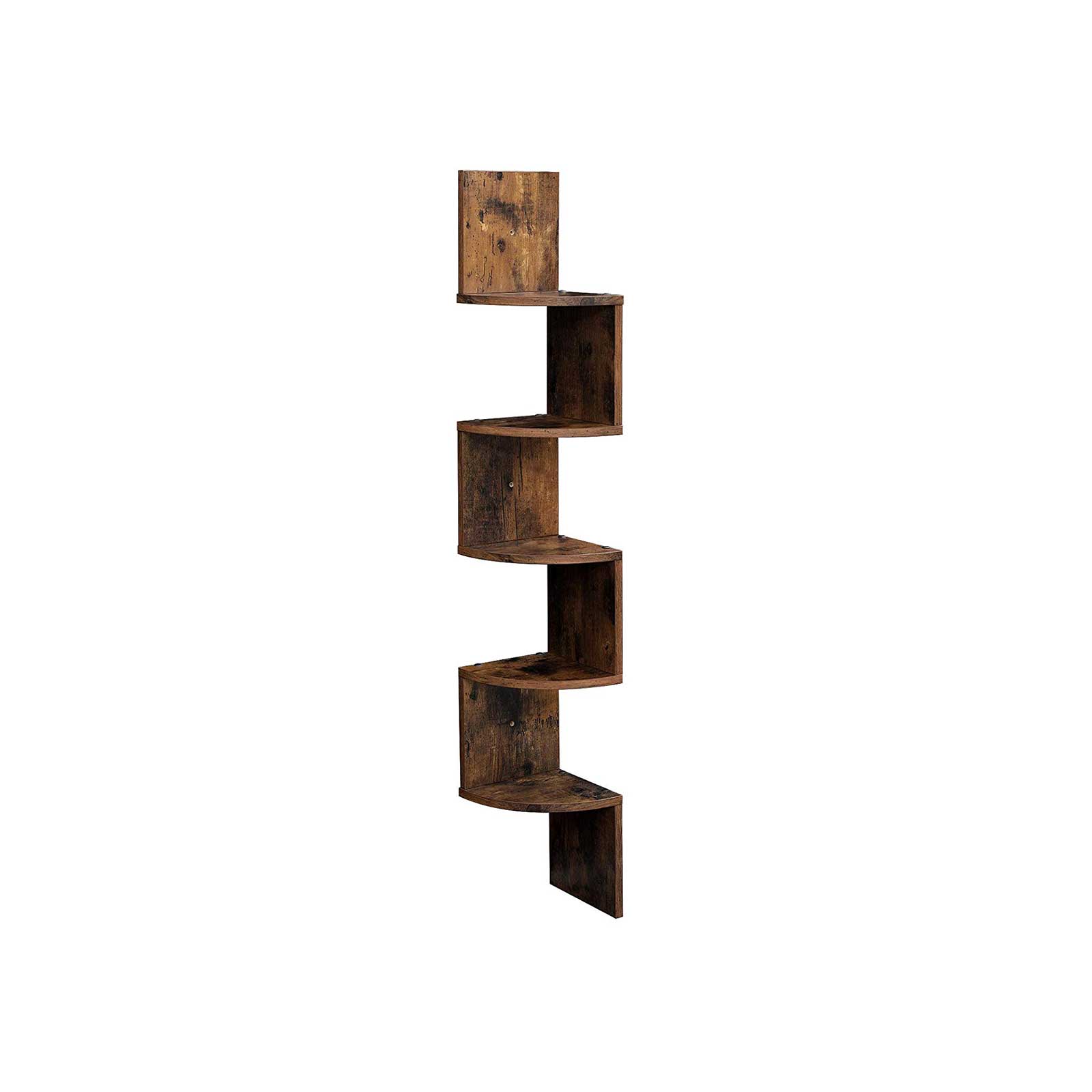 5 Tier Floating Corner Shelf – Wood – White – Zigzag Design