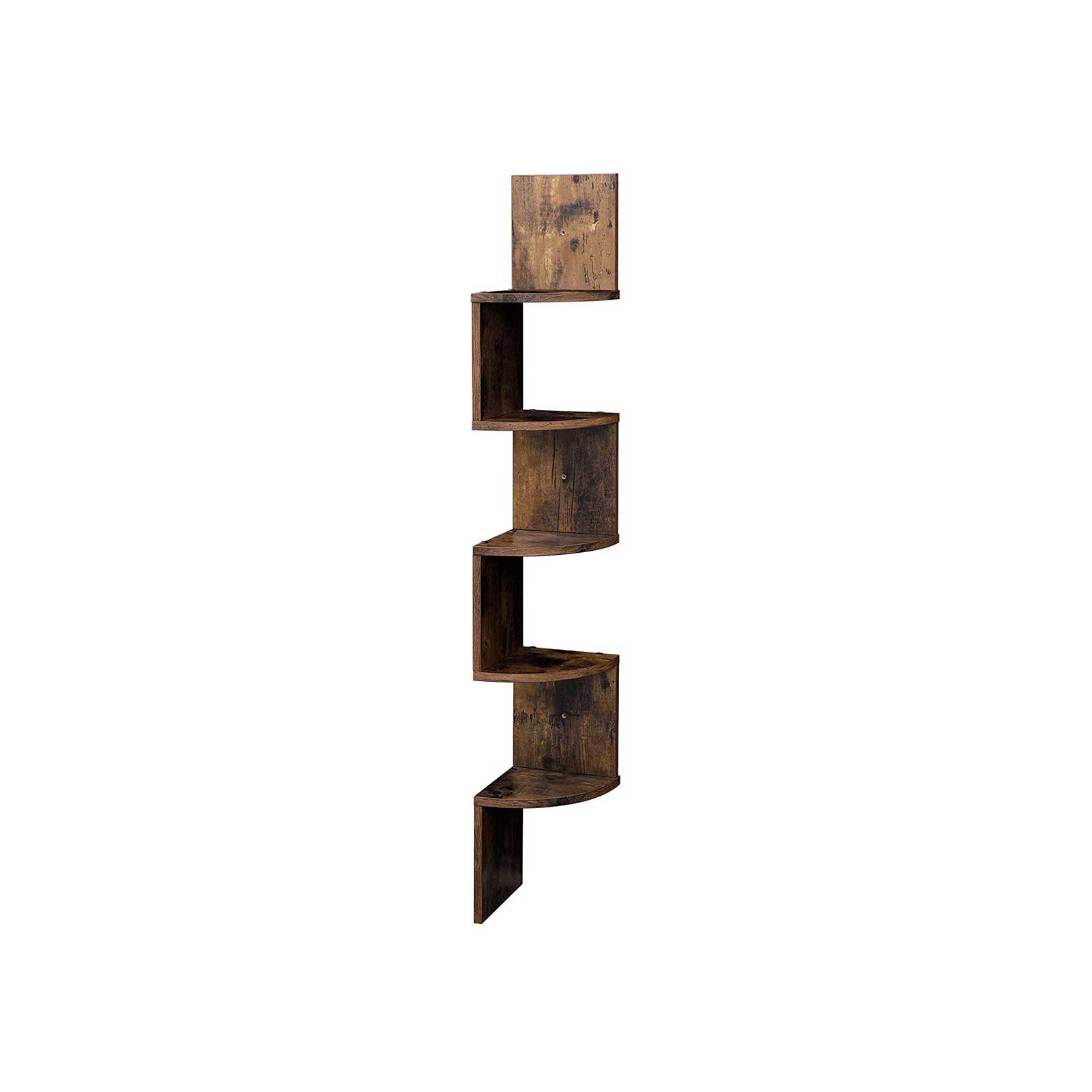 5 Tier Floating Corner Shelf – Wood – White – Zigzag Design