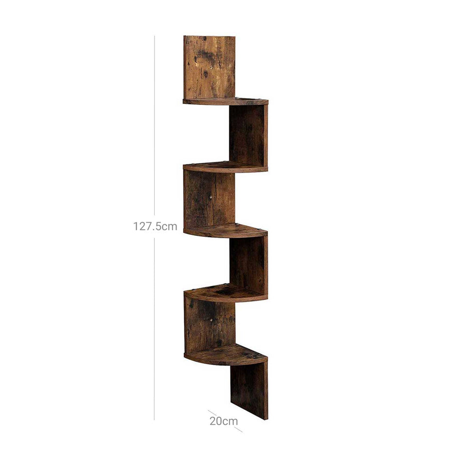 5 Tier Floating Corner Shelf – Wood – White – Zigzag Design