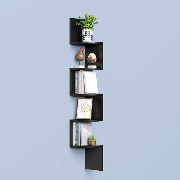 5-Tier Floating Wall Shelf – Wood – White – Zigzag Design