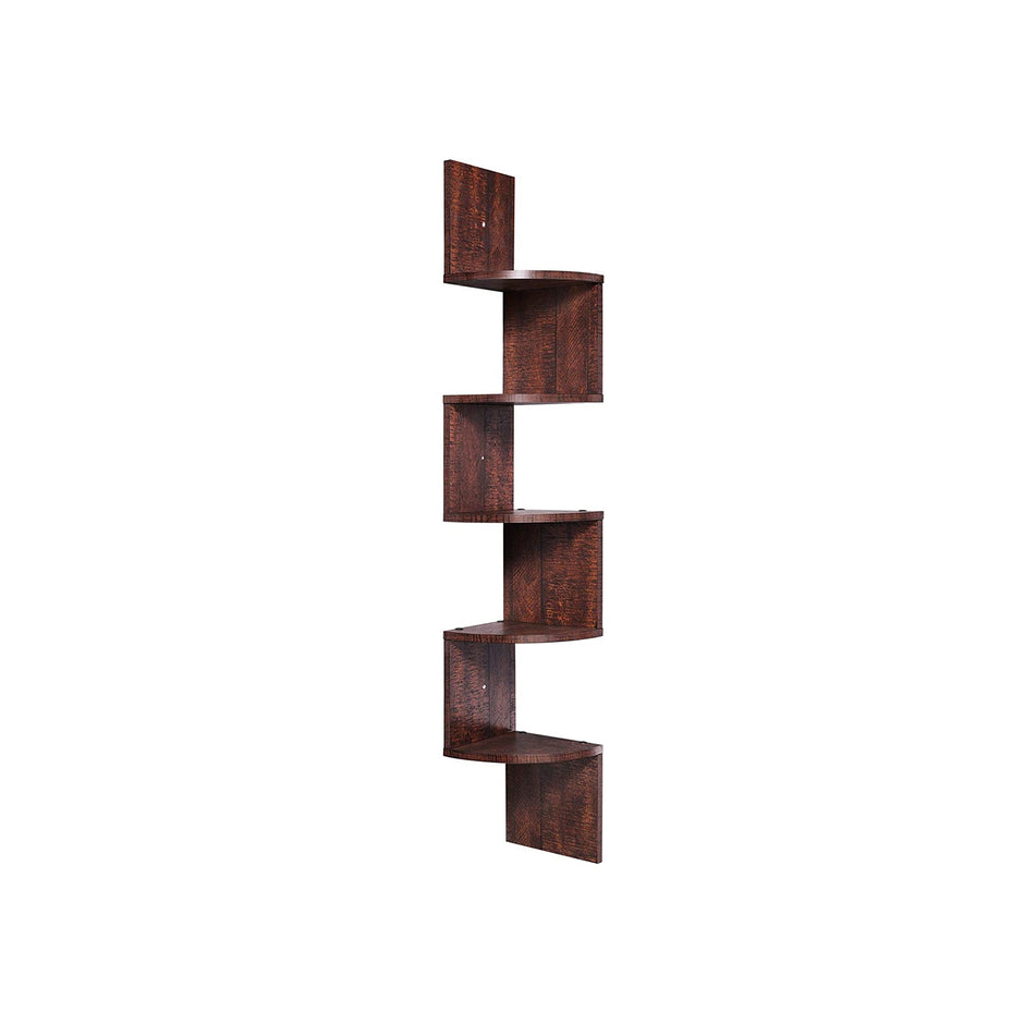 5 Tier Floating Corner Shelf – Wood – White – Zigzag Design