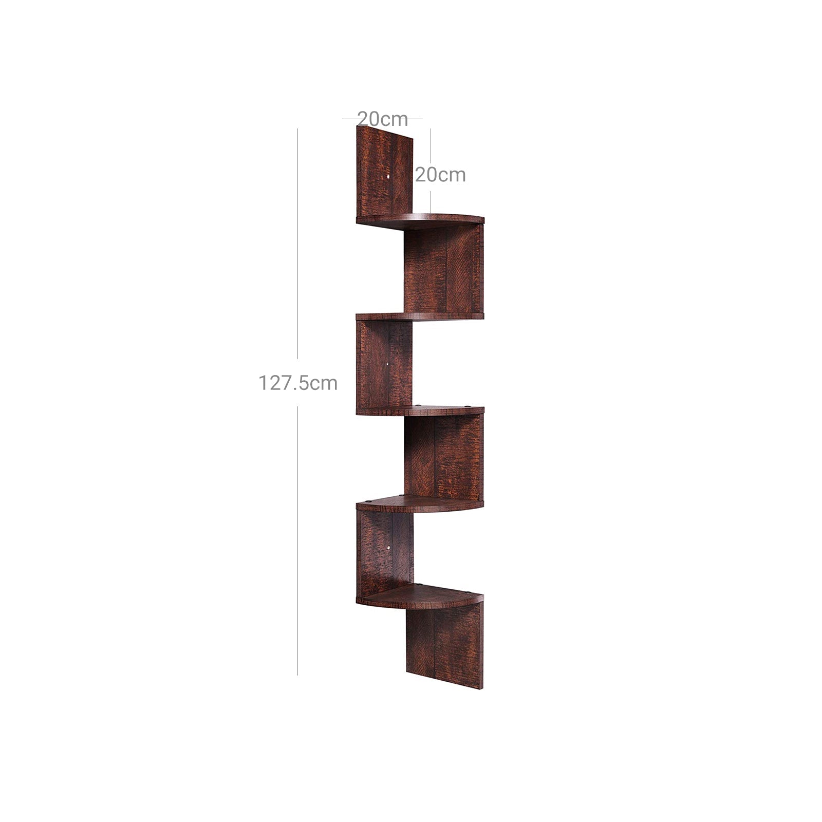 5-Tier Floating Wall Shelf – Wood – White – Zigzag Design