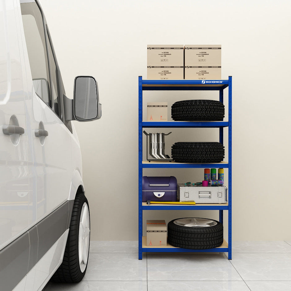 5-Tier Storage Rack – Steel – Silver – Adjustable Shelves, Max Load 875 kg (Set of 2)
