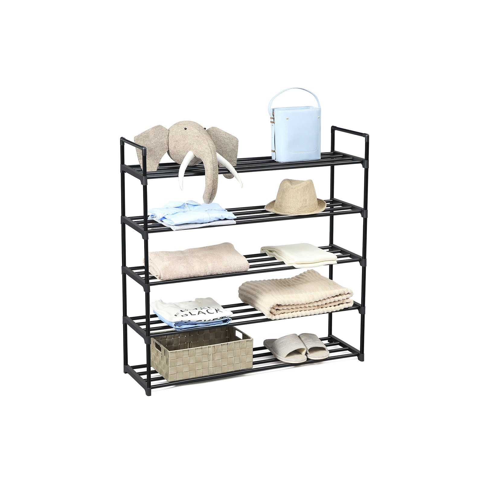 5-Tier Shoe Rack – Metal – Black – Holds Up to 25 Pairs