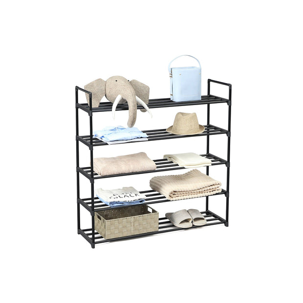 5-Tier Shoe Rack – Metal – Black – Holds Up to 25 Pairs