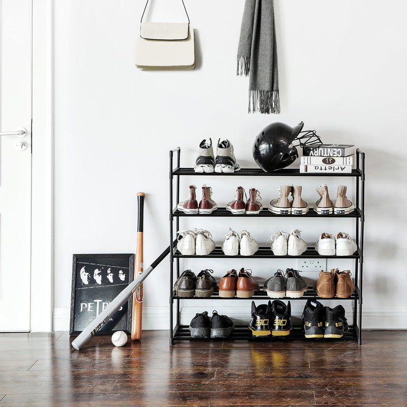 5-Tier Shoe Rack – Metal – Black – Holds Up to 25 Pairs