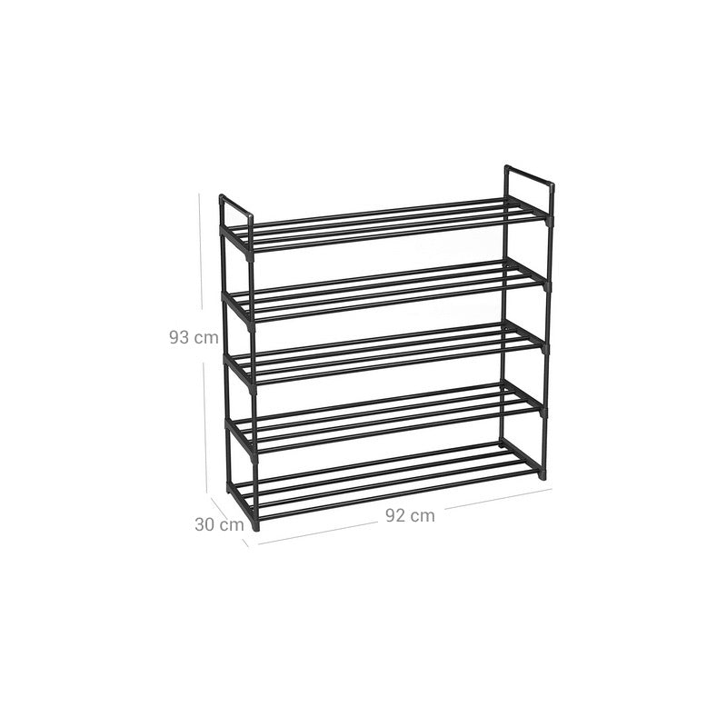 5-Tier Shoe Rack – Metal – Black – Holds Up to 25 Pairs
