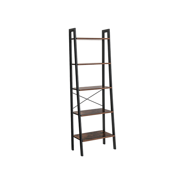 5-Tier Bookcase – Metal and Wood – Rustic Brown – Industrial Design