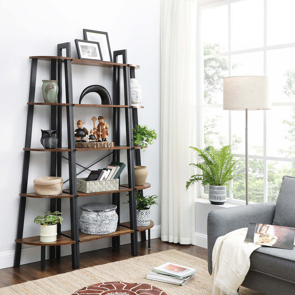 5-Tier Bookcase – Metal and Wood – Rustic Brown – Industrial Design