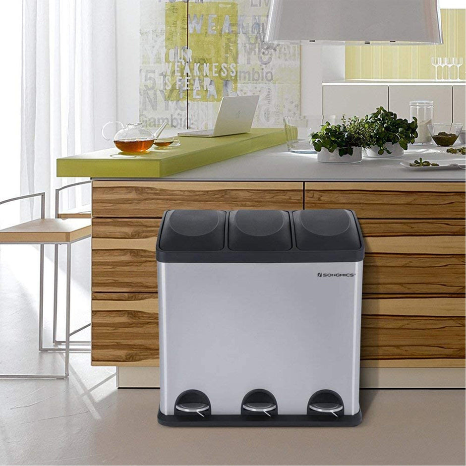 Large Trash Can – Stainless Steel – Silver – 54L with Inner Barrel and Pedal Function