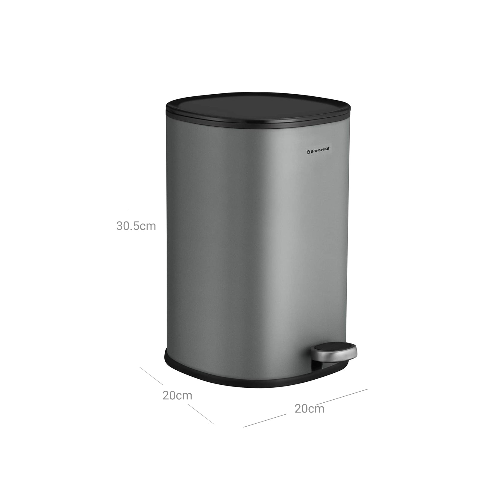 Trash Can – Steel – Grey – 5L Capacity with Inner Bucket and Soft Closure