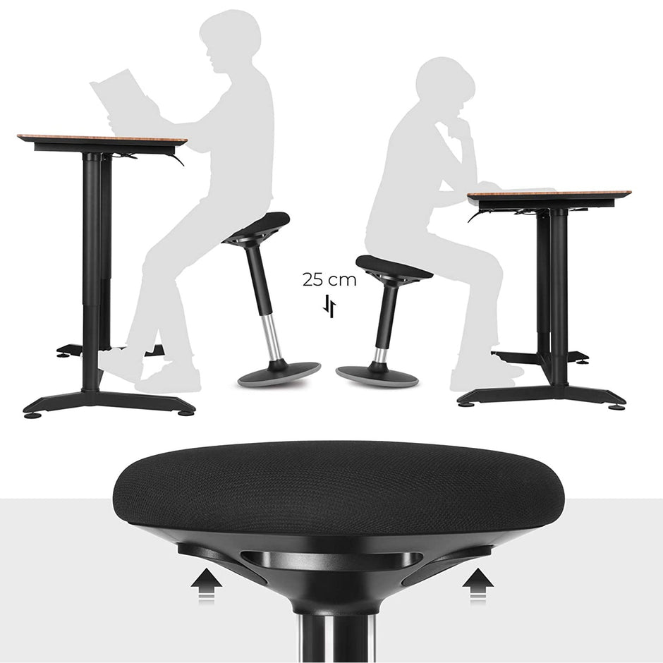Ergonomic Wobble Stool – Metal – Black – 360° Swivel, Adjustable Height 60-85 cm, No Assembly Required