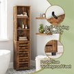 Tall Bathroom Storage Cabinet – Engineered Wood – Rustic Brown – Freestanding with Open and Adjustable Shelves