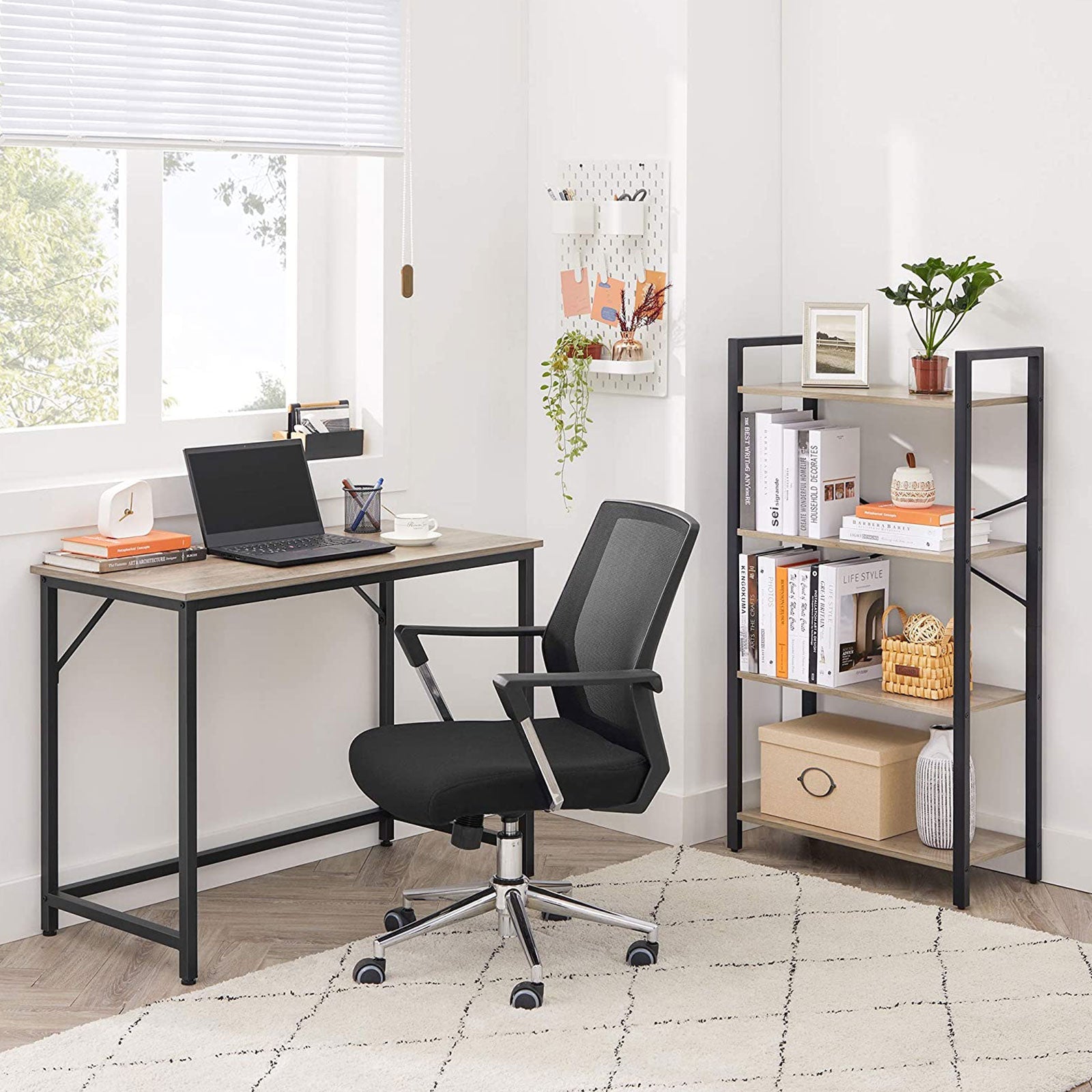 Small Office Table – Steel – Hazelnut Brown and Black – Industrial Design, Easy Assembly