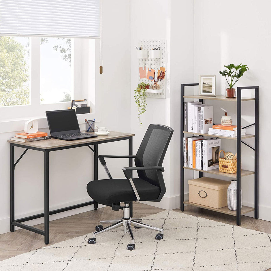 Small Office Table – Steel – Hazelnut Brown and Black – Industrial Design, Easy Assembly