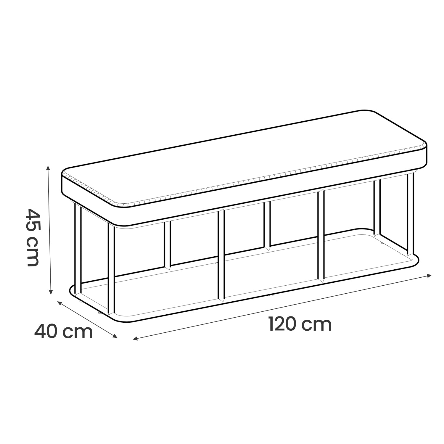Ottoman Bench – Synthetic Leather – Black – Mid-Century Modern Design with Steel Frame