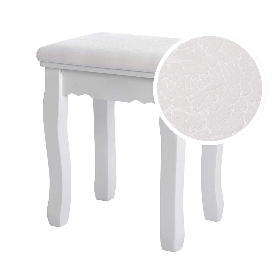 Dressing Stool – Rubberwood – White – Padded Bench with Floral Pattern