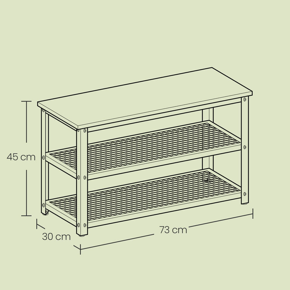 Shoe Bench – Steel – Rustic Brown and Black – 2 Shelves for Entryway Organization