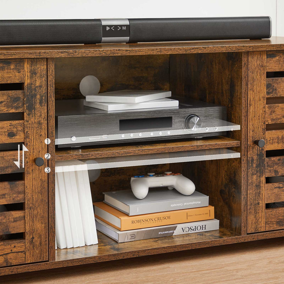 TV Cabinet – Engineered Wood – Rustic Brown – Adjustable Shelves with Cable Management