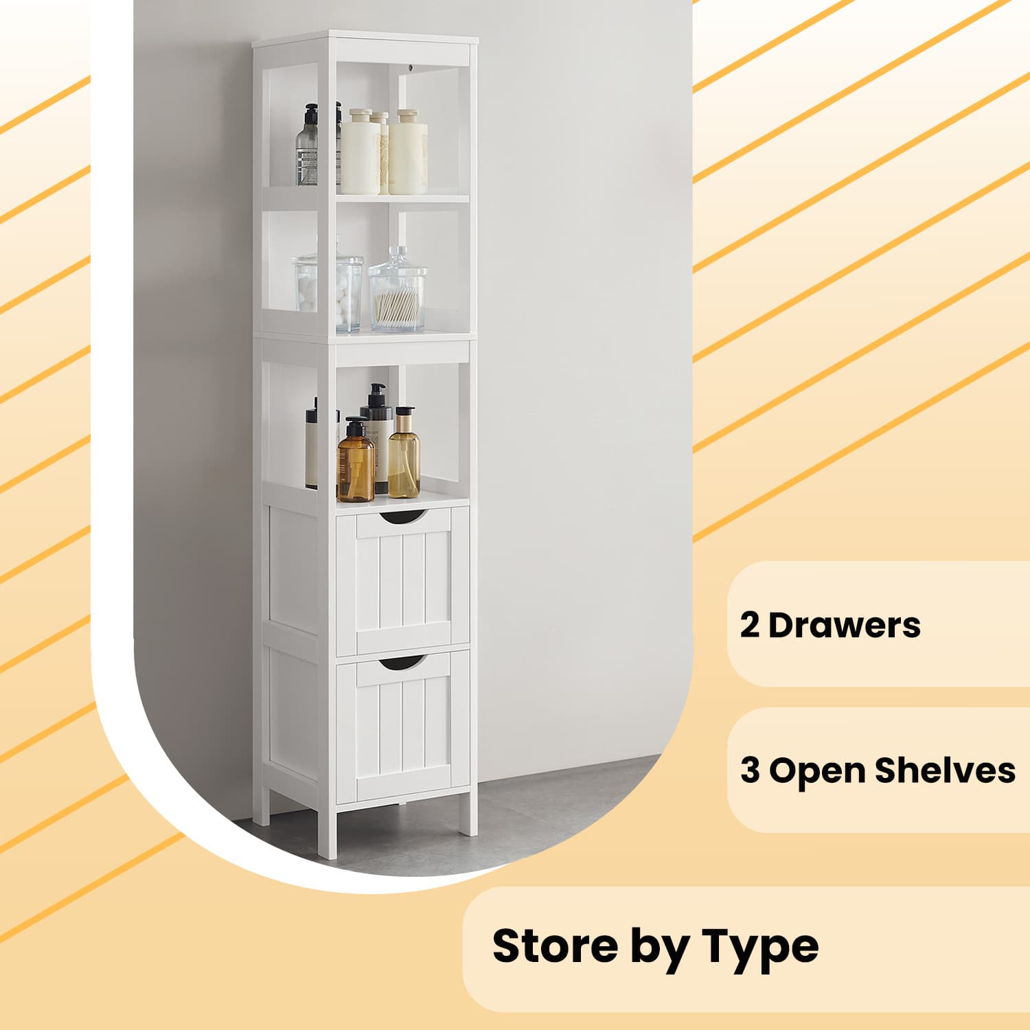 Freestanding Bathroom Floor Cabinet – Wood – White – 2 Drawer Storage Unit