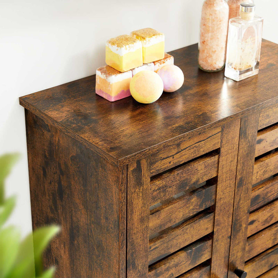 Bathroom Floor Cabinet – Wood – Rustic Brown – Multipurpose with Adjustable Shelf and Louvred Doors