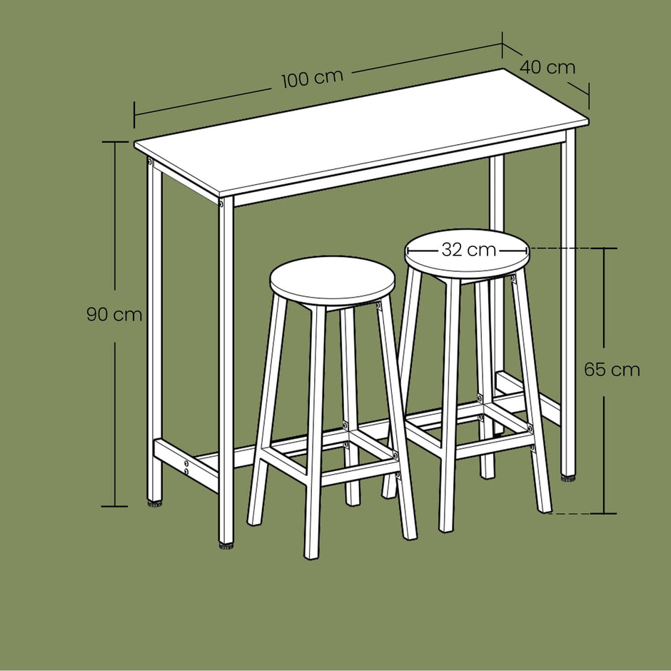 Bar Table Set – Steel – Rustic Brown and Black – Includes 2 Bar Stools