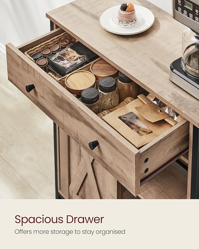 Freestanding Storage Cabinet – Wood – Rustic Brown and Black – Sliding Barn Door and Drawer
