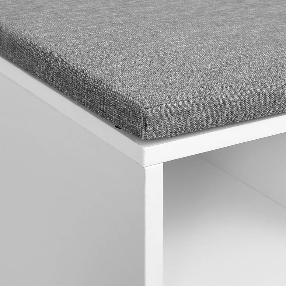 Shoe Bench – Engineered Wood – White – 6 Compartments with 3 Adjustable Shelves