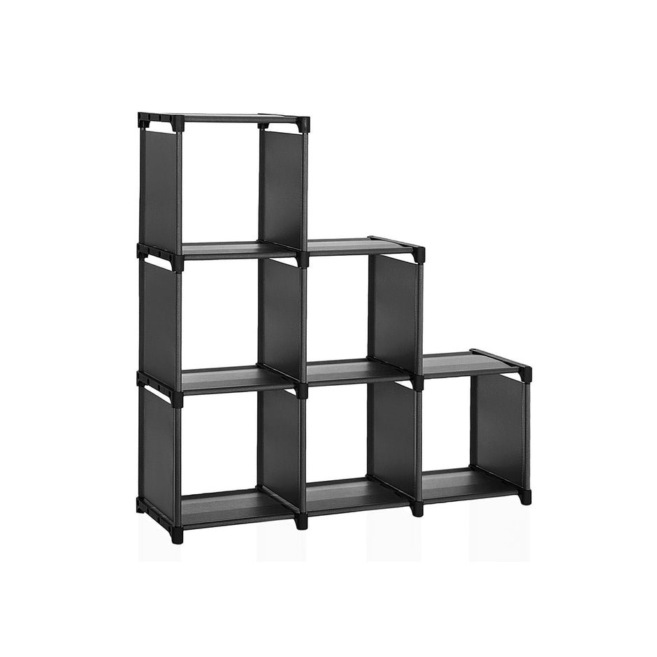 Cube Bookcase – MDF – Black – 6 Storage Compartments with High Load Capacity