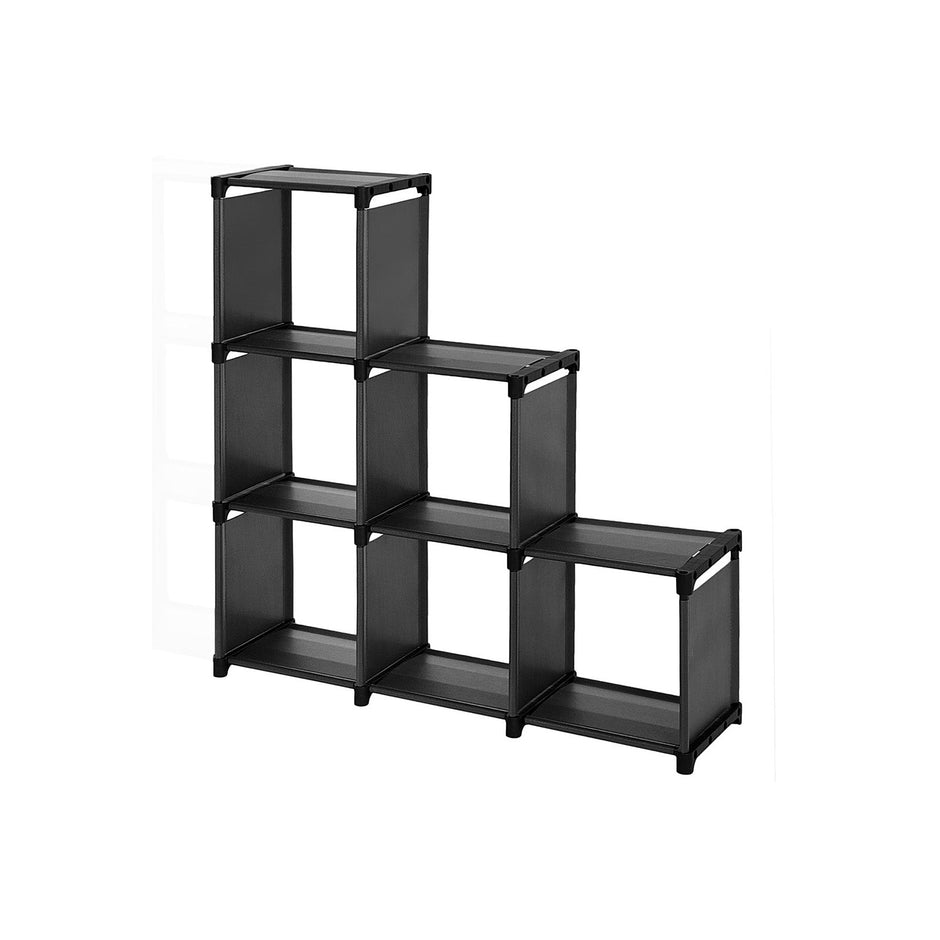 Cube Bookcase – MDF – Black – 6 Storage Compartments with High Load Capacity