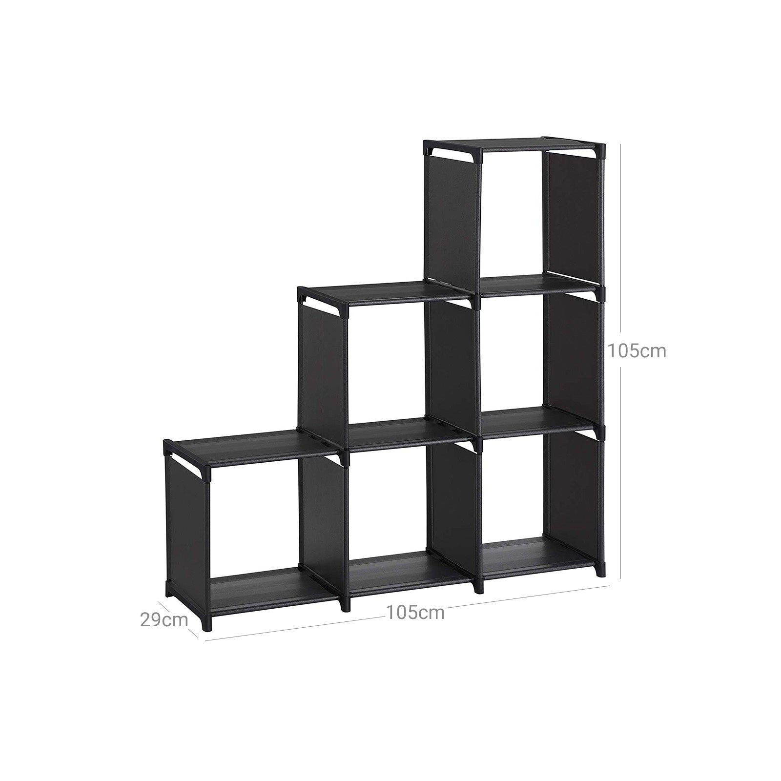 Cube Bookcase – MDF – Black – 6 Storage Compartments with High Load Capacity